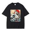 2025 Summer Catzilla Cat Japanese Art Funny Cat Gifts for Men Women High Quality O-Neck Short Sleeves 100% Cotton T-Shirt Tops