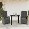Vidaxl 3-Cz. Bistro Furniture Set with Cushions, Grey, Poly Rattan