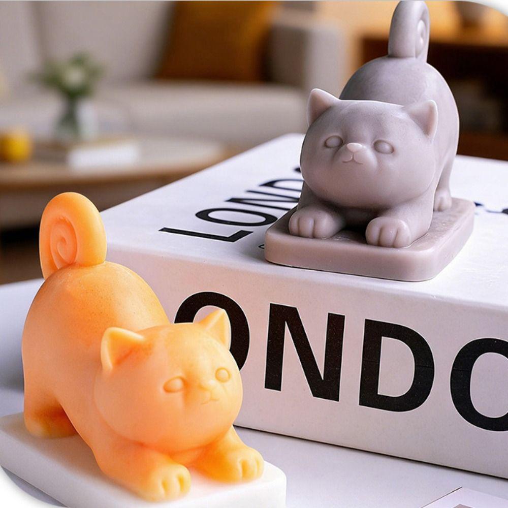 Silicone Material Cat Candle Mold 3D Design Stretching Cat Silicone Candle Mold Handmade Craft Cute Animal Shape Resin Mold