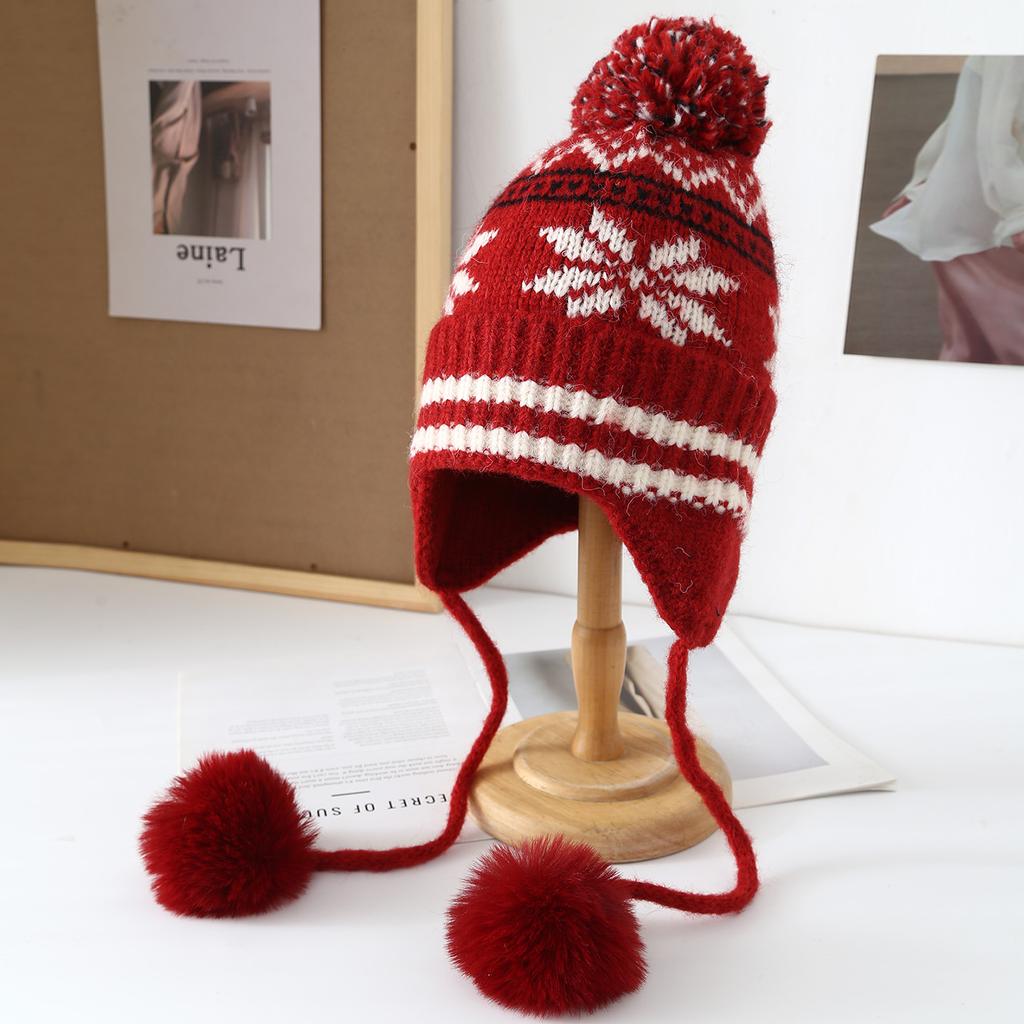 Wool Hat Female Face Small Winter Thickened Warm Cycling Ear Protection Cold Christmas Atmosphere Knitted Hat