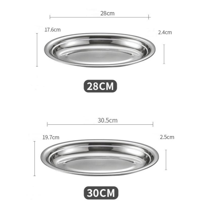 Multi-Size 304 Stainless Steel Oval Fish Plates Household Food Dinner Steamed Shallow Plate Dishes Kitchen Tableware Dinnerware