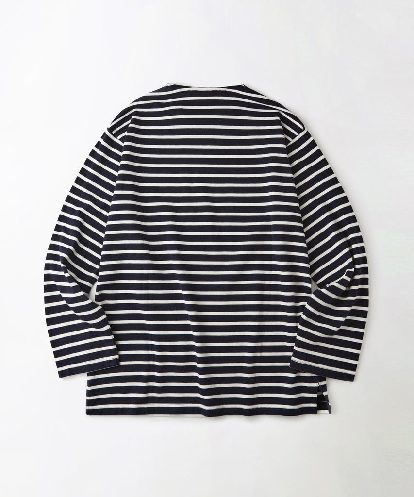 OUTSTANDING Stripe Boat Neck Long Sleeve Tee_Navy/Ivory