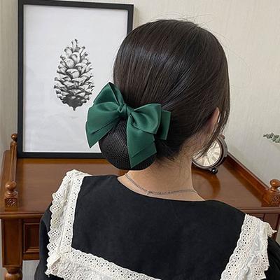 Korean Satin Bow Hairclip With Net Bun Ribbon Hair Bun Cover Headwear Hair Accessories Bowknot Snood Women Hairgrips