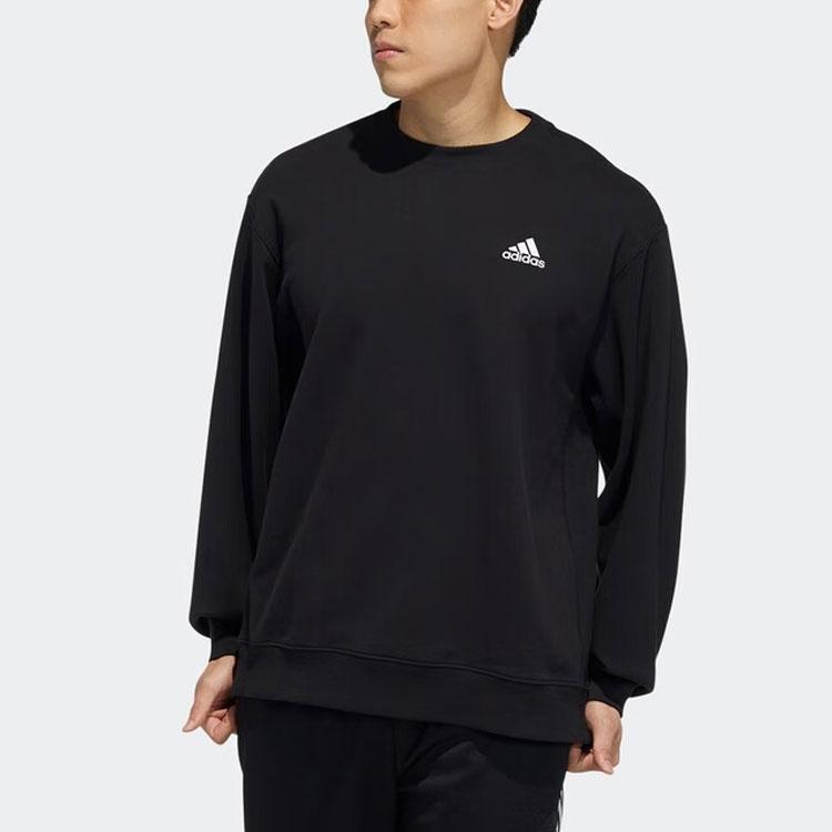 adidas Solid Color Crew Neck Logo Print Long Sleeve Sweatshirt Unisex Tops Black H37067
