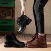 Nieuwe leren moederkatoenen schoenen ronde neus winter fluwelen korte laarzen retro antislip zachte zool dikke hak lage hak Martin laarzen dames
