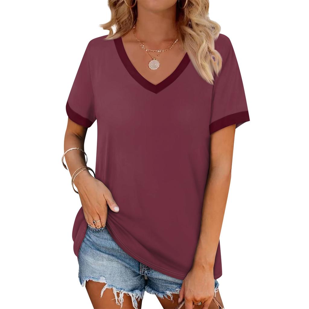 Sleeves Womens V Short Fashion Neck T Shirts Casual Summer Tops Basic Tees
