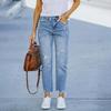 Damesbroek Dames Stretchy High Waist Straight Leg Ripped Boyfriend Jeans Rafelige Enkel Denim Broek Pantalones De Mujer