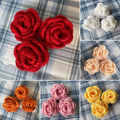 1PC Beautiful Ornament Crocheted Yarn Wool Flower Head Rose Flower Artificial Hand Knitting