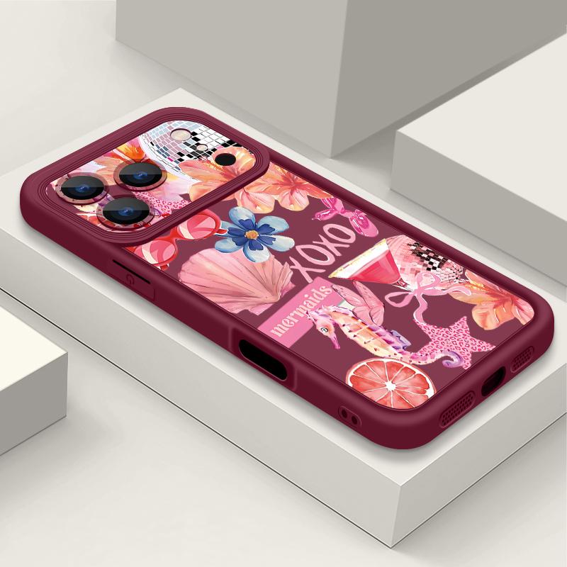 Shockproof Phone Case For iPhone 17 Pro Max Pink Cartoon Floral Pattern Silicone Cover For iPhone 16 Pro Max Cover iPhone 15 14 13 12 11 16E Air