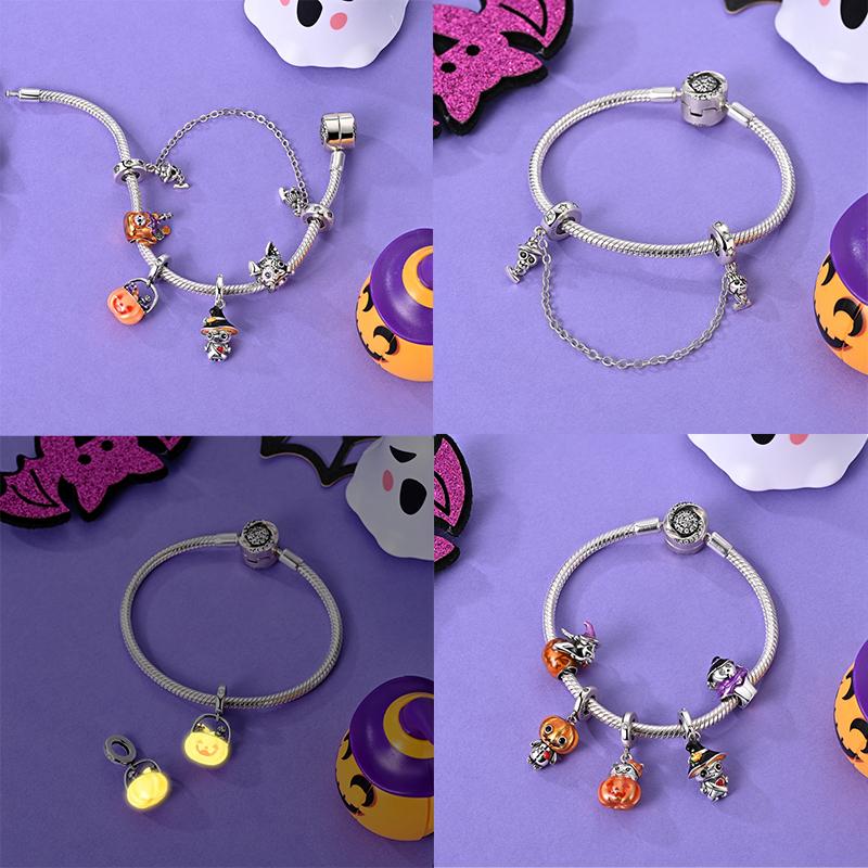 Halloween Charms Bead 925 Silver Luminous Pumpkin Ghost Dangle Fit Bangle Bracelet Necklace DIY Jewelry