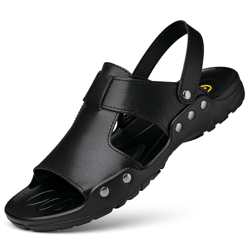 Herren-Hausschuhe mit doppeltem Verwendungszweck, lässig, Sommer, Übergröße, 51 52 Sandalen, Strandschuhe aus Leder für den Außenbereich, rutschfeste Sandalen mit offener Spitze, Halbhoher Absatz