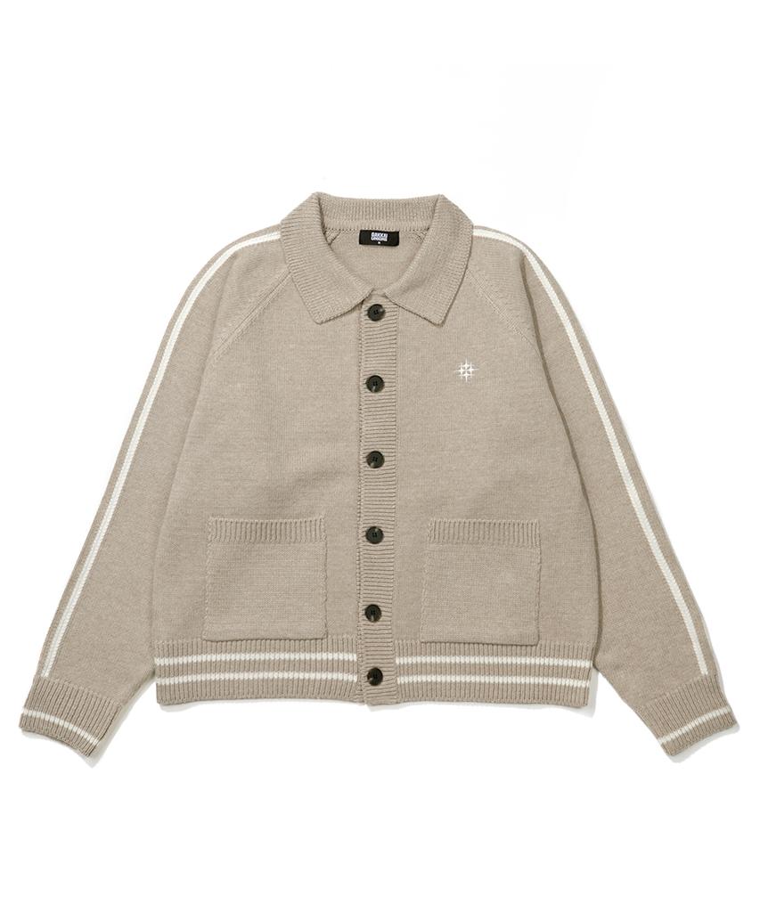 Gakkai Unions Sports Collar Raglan Knit Cardigan Beige