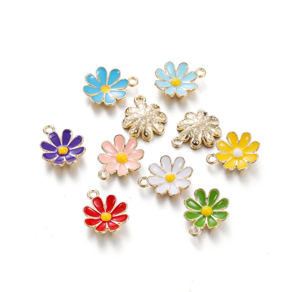 10Pcs Colorful Alloy Drop Oil Daisies Charm Flower Plant Pendant for DIY Bracelet Necklace Earrings Jewelry Making Accessories