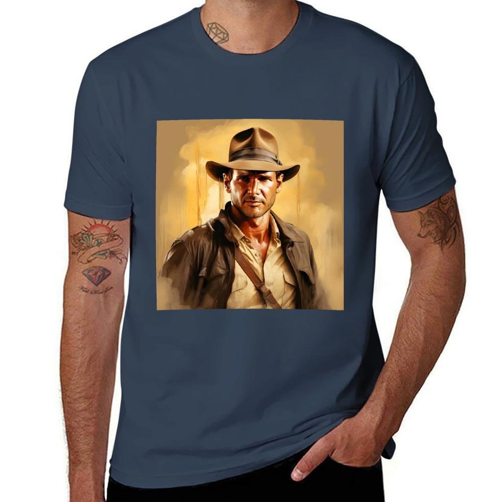 Indiana Jones Målning Konstverk T-shirt Stor Storlek Lös Passform T-shirt