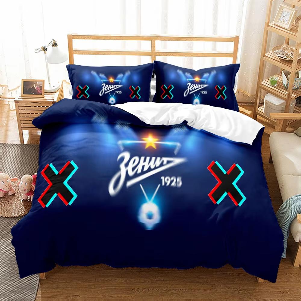 Ensemble de Literie Football FC Zénith Saint-Pétersbourg Garçons Filles Taille Twin Queen Housse de Couette Taie d'Oreiller Lit Enfants Adulte Textiles de Maison