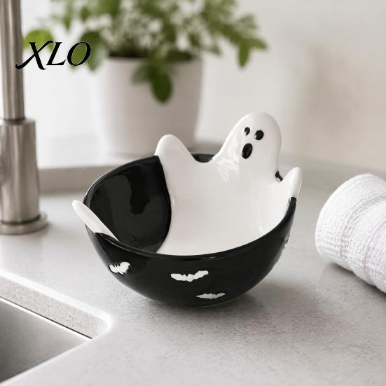Halloween Event Supplies Skeleton Lounging Tidbit Serveware, 3D Relief Resin Candy Bowl for Creative Container Snacks Dips, Gothic Party Tableware