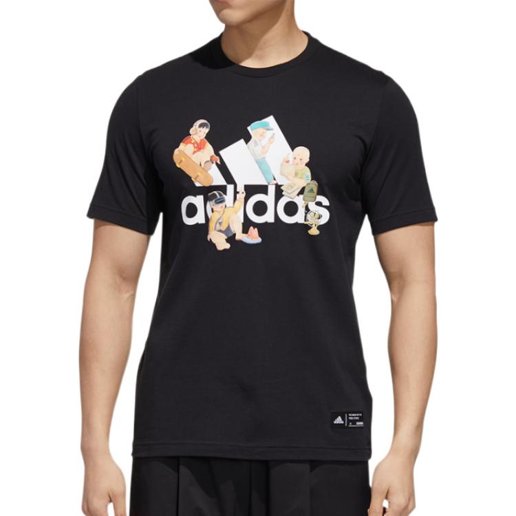 adidas Multika Tähestiku Logoprint Ümar kaelus Lühikeste varrukatega T-särk Meeste Ülaosad Must GL0398