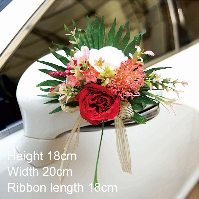 Wedding Car Flower Knot Door Handles Ribbons Silk Artificial Flowers Rearview Mirror Decorations Festival Arrangement Supplies