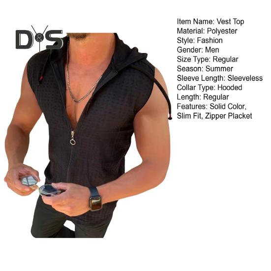 3D-snijvest Top Trekkoord Mode Zomer Sport Mouwloos Capuchon Sweatshirt