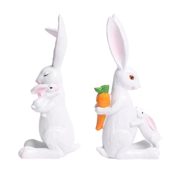 Easter Bunny Decoration Cute Baby Rabbit Resin Tabletop Sculpture Figurine Hand-Carved Mother And for Home Indoor