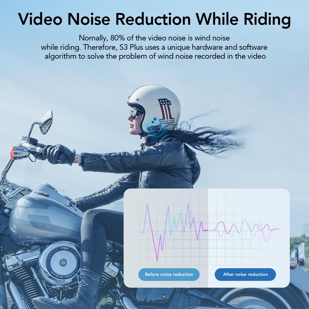 Interfono Bluetooth 5.1 per casco da moto con telecamera HD 2K, radio FM, ricarica rapida USB C da 10 W, 6 motociclisti, 1500 m