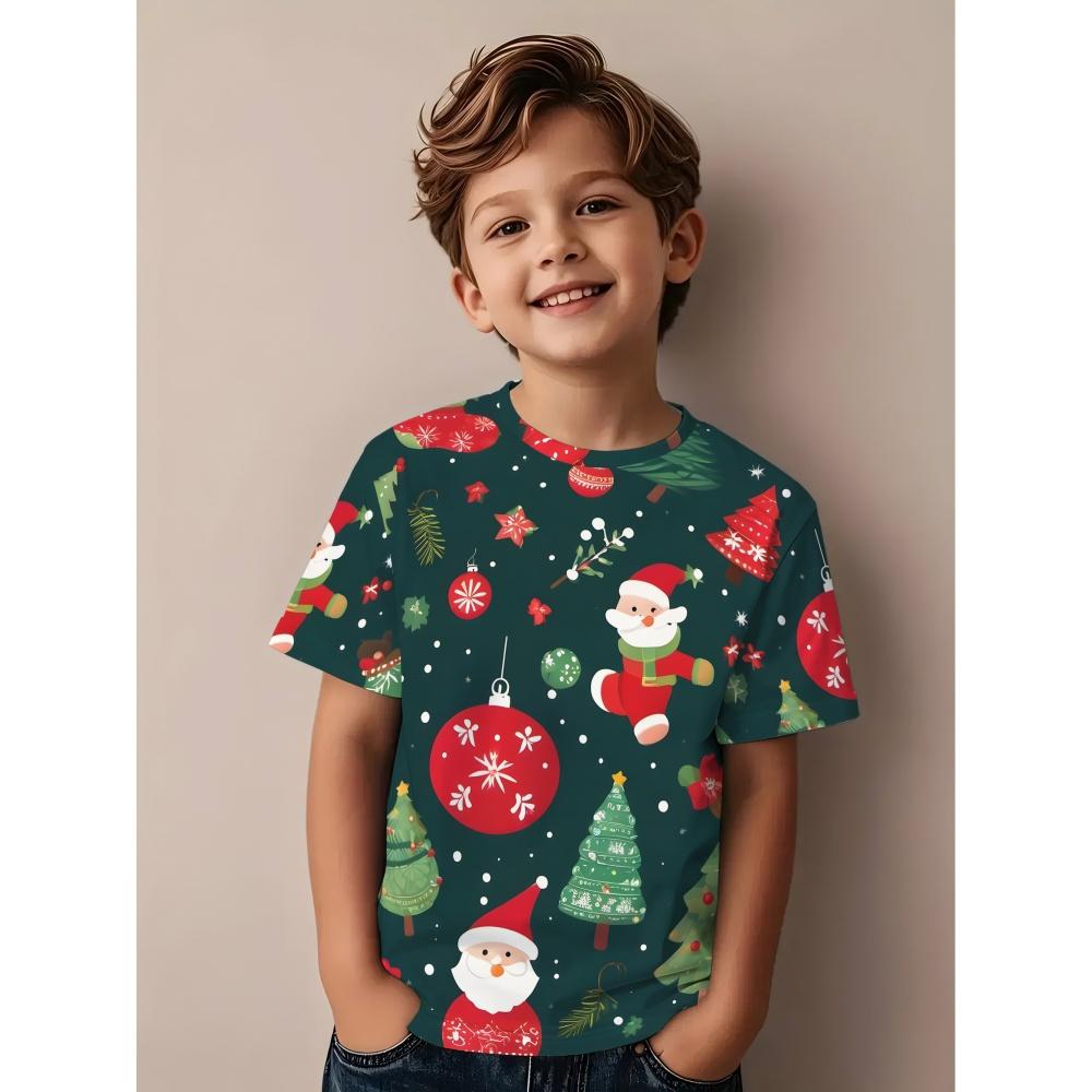 Children's T-shirts, Santa Claus Christmas Prints, Girls' Clothes, Cute Cartoon Pullovers, Boys' Tops, Fashionable Gifts, Children's Clothing