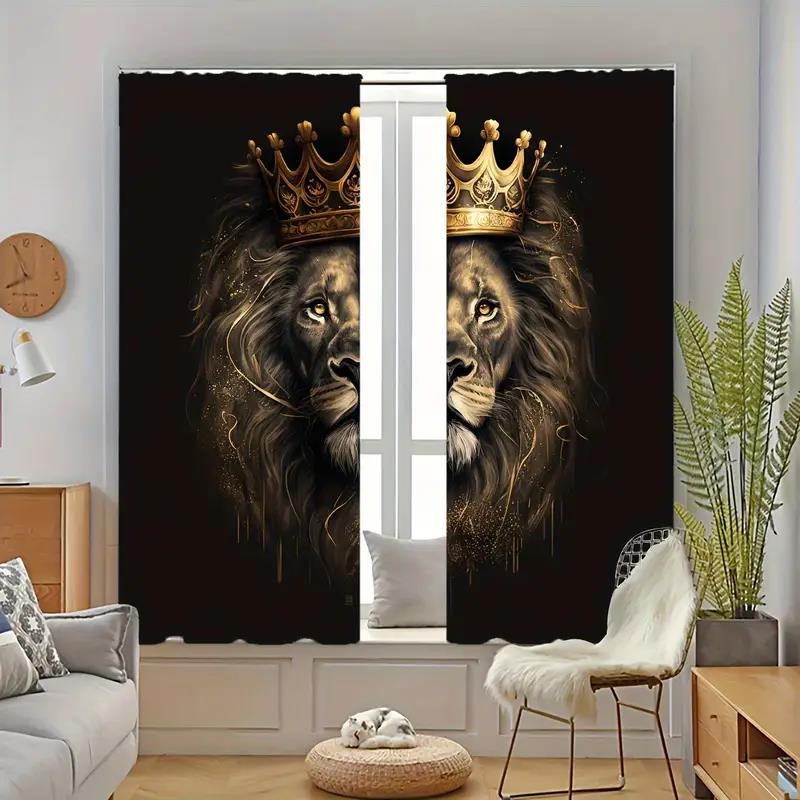 Lion Curtains, Pole Bag Ornamental Bedroom, Living Room Room Area and Study, Home Decoration, Decoration Curtains