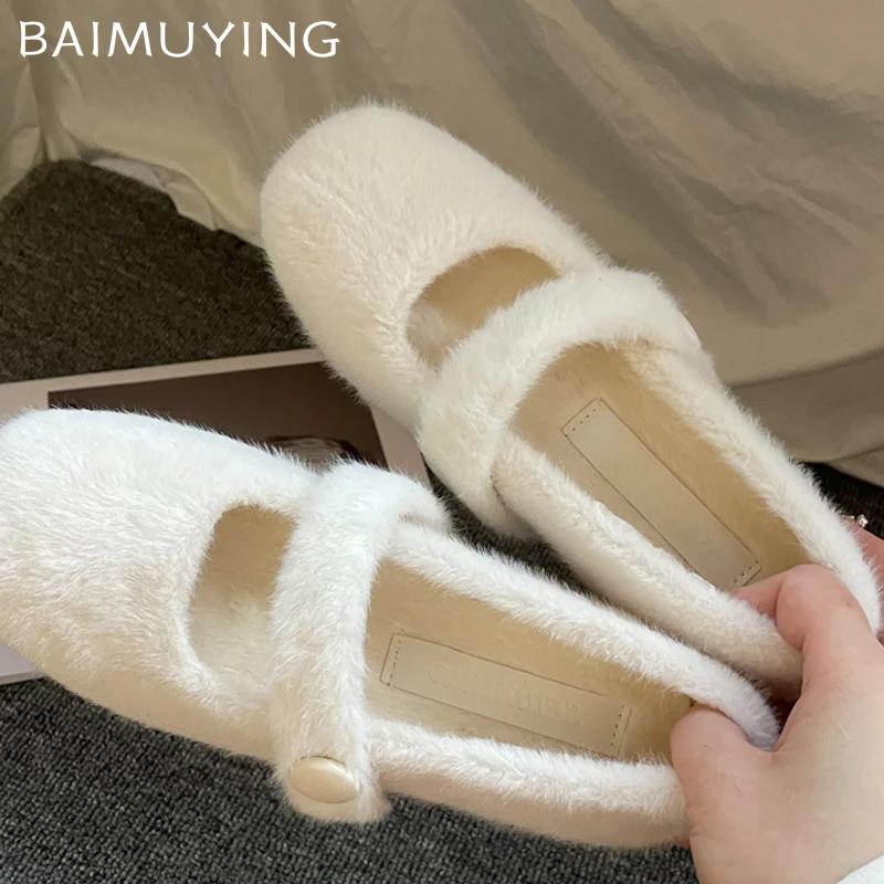 Fur Women Shallow Shoes Flats Casual Shoes Woman 2025 Trend Winter New Fashion Designer Short Plush Cozy Warm Women’s Snow Botas