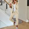 2 Pcs/Set Lady Formal Coat Pants Set Long Sleeves Slim Fit Lapel Cardigan