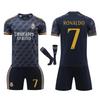 Real Madrid Ronaldo 7 Jersey Set, Black Training Top, Breathable Skin-Friendly Soccer T-Shirt for Fans, Unisex