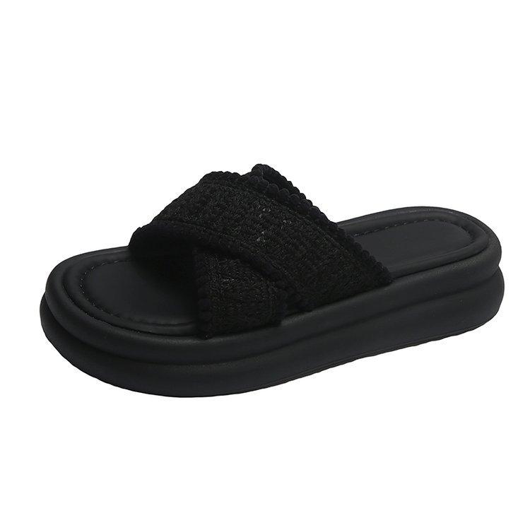 Fashion Thick-soled Small Fragrant One-word Slippers, Women's New Summer Wear French Small Sandals Beach Sandals In 2025