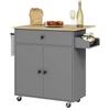 Kitchen Cart On Casters, Kitchen Island Central Drawer Adjustable Shelf Spice Rack and Towel Holder Grey
