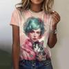 Moda Estate 2024 T-shirt da Donna Stampata a Colori 3D Cartone Animato Street Comoda Larga Girocollo Manica Corta Top