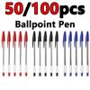 50/100Pcs Ballpoint Pens 1.0mm Blue Black Plastic Ball Point Pen Student Gift School Office Supplies Long Lasting Smooth Writing