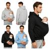 Men Kangaroo Hoodie Dad and Baby Carrier Hooded Sweatshirt Front Large Pouch Pullover Top for Casual Outing Travel