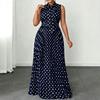 Elegant Polka Dot Sleeveless Tie Front Dress For Summer Travel And Casual Wear