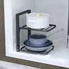 Support de Rangement pour Casseroles Multi-Couches Forte Portance Conception Creuse Réglable Placard Sous-Évier Support à Casseroles Support pour Ustensiles de Cuisine