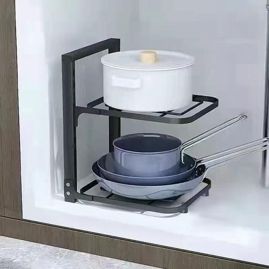 Support de Rangement pour Casseroles Multi-Couches Forte Portance Conception Creuse Réglable Placard Sous-Évier Support à Casseroles Support pour Ustensiles de Cuisine