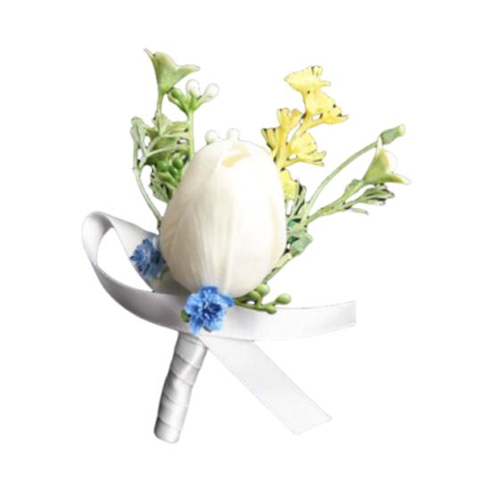 Yousheng Artificial Wedding Corsage And Boutonniere Set Silk Flower Wrist Corsage And Lapel Pin for Bridal Party Business Opening Ceremony Guest