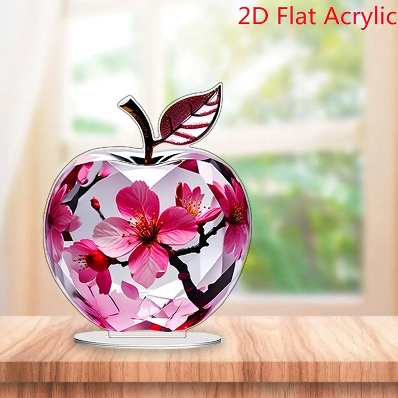 Acrylic Apple-Shaped Table Ornament with Floral Landscape Design 2D