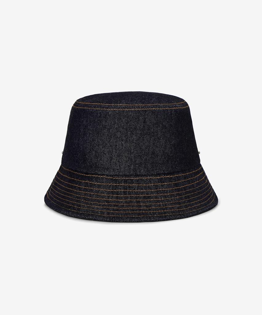 Bajal Va Curved Denim Stitch Detail Bucket Hat Black