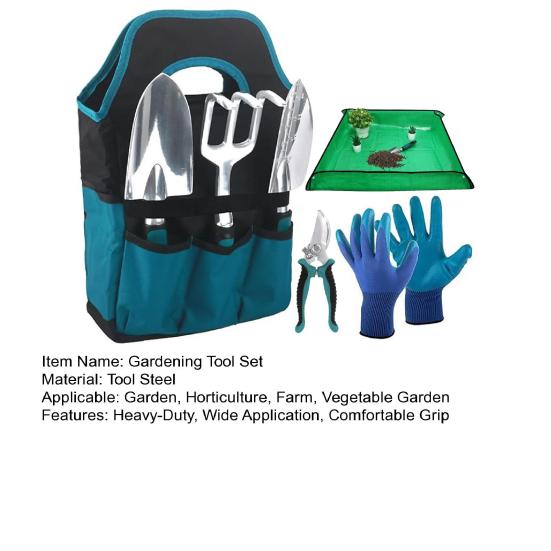 1 Set Gardening Tools Ergonomic Hand Trowels Rake Bypass Pruner Gloves Transplanting Mat Heavy Duty Hand Tools with Carrying Tote for Home Gardening