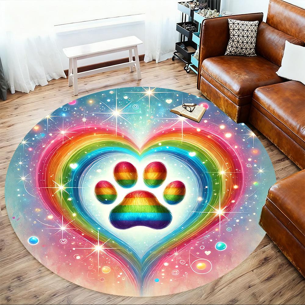 1pc Rainbow Heart ???? Round Chair Mat Area Rug - Non-Slip, Floor Mat for Office, Bedroom, and Indoor Decor -1002051