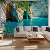 2D Mediterranean Sea Tapestry Tropical Cave Lagoon with Clear Turquoise Water Background Cloth