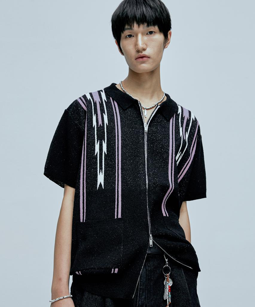 KND Navajo Boucle Knit Half Cardigan Black