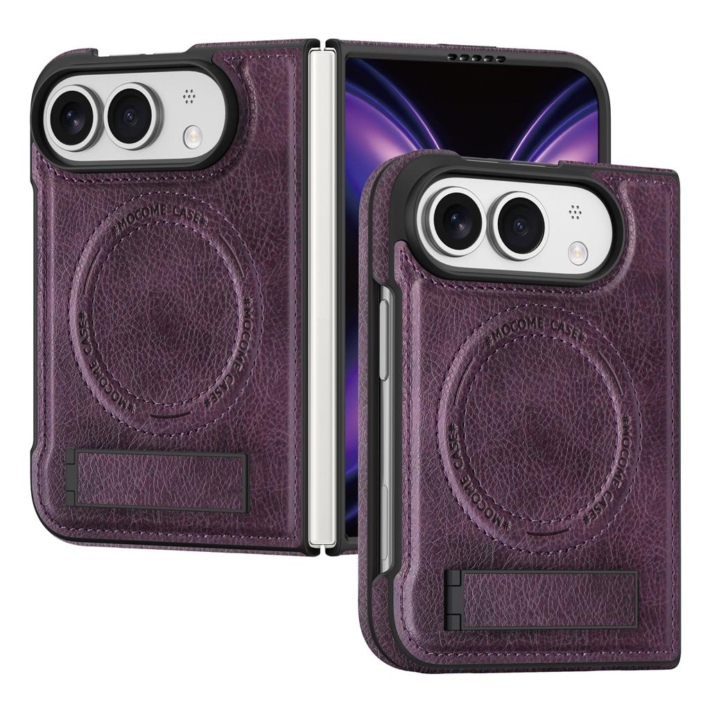 Mágneses Vezeték nélküli Töltés iPhone-hoz Duo Tok iPhone Fold-hoz Vintage Bőr Támasztó Kemény Ütésálló Karcolásálló Védőtok