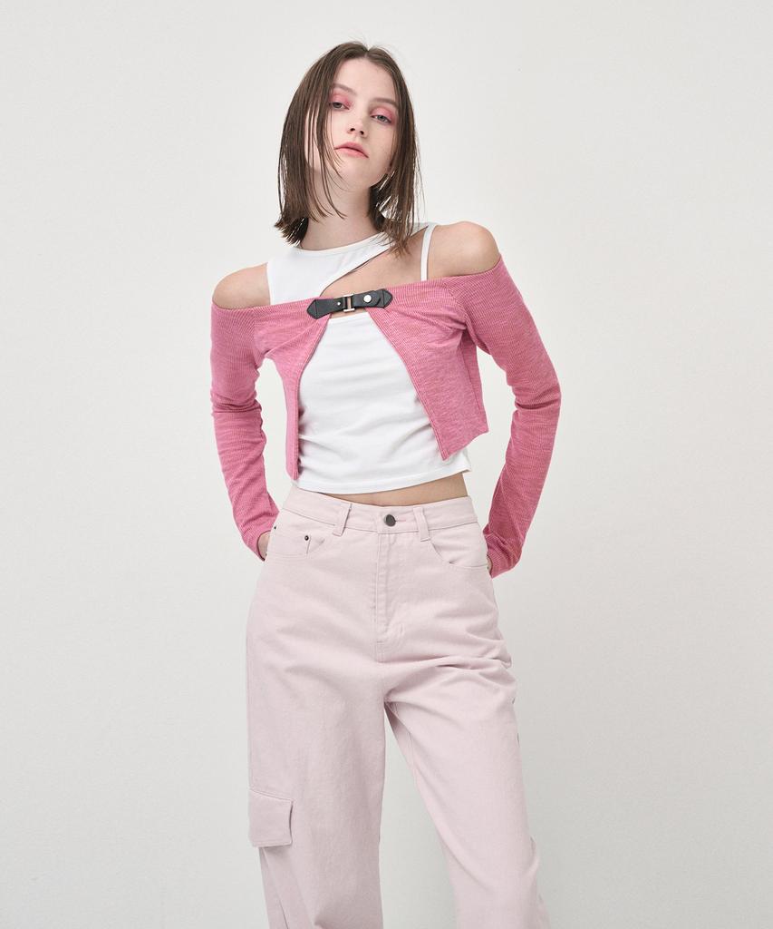 ETMON Pocket Denim Turn Up Pants, Pink