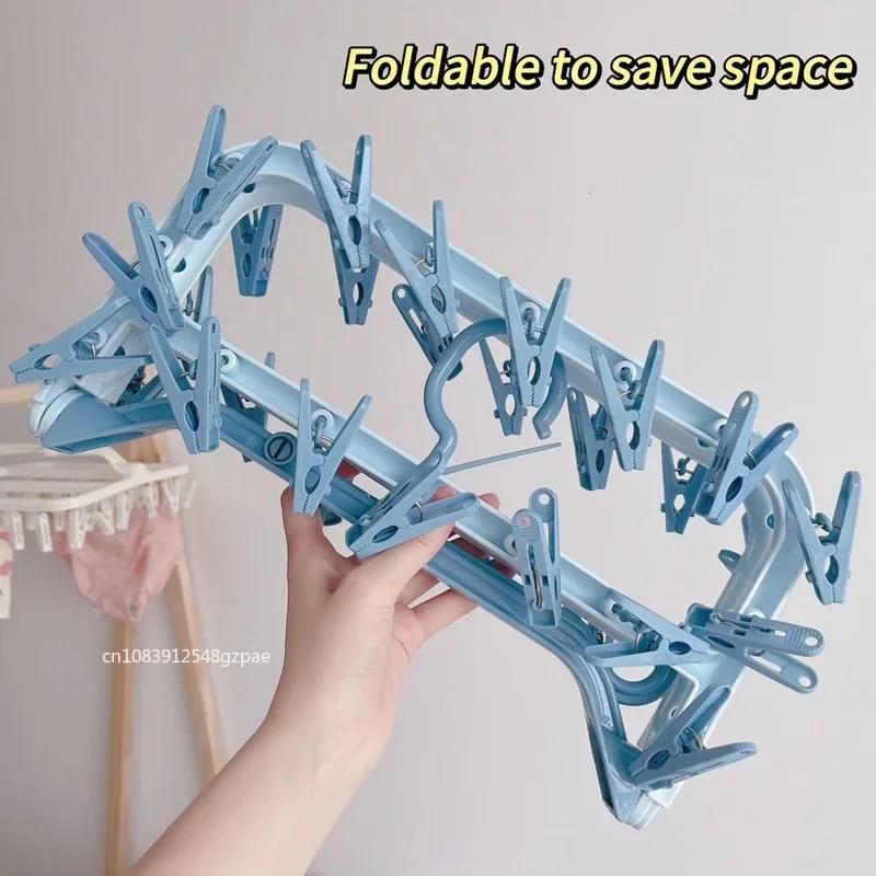 Multi 32 Clips Folding Clothes Dryer Hanger Clothes Socks Drying Rack Home Use Gadgets Clothes Peg Multifunctional with Plastic Clip