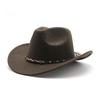 American Western Cowboy Hat Men'S Riding Hat Outdoor Travel Equestrian Hat Bent-Brimmed Wool Top Hat