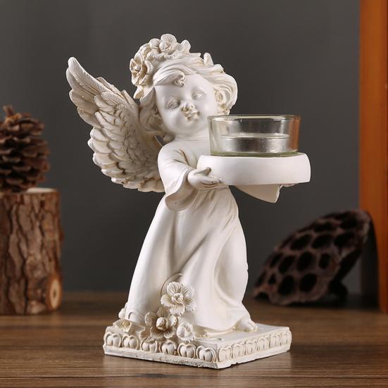 Little Angel Candle Holder, Resin Decorative Guardian Angel Tea Light Holder, Retro Cherub Sculpture for Home Church Wedding Decor